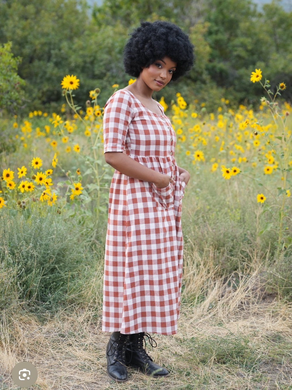 Little Cottonwood Rust Gingham Midi Dress with Pockets size 3XL
